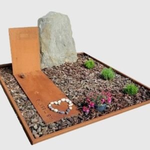 Cortenstaal grafmonument met leisteen